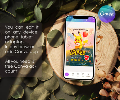 Pokemon Pikachu customizable invitation template | Share or Print | LB222