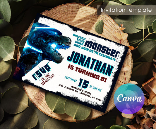 Godzilla and King Kong customizable invitation template | Share or Print | LQ052