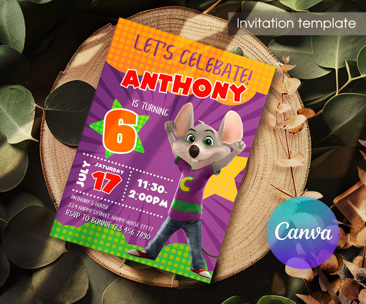 Chuck E. Cheese customizable invitation template | Share or Print | QG793