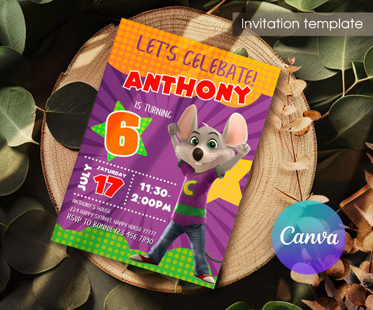 Chuck E. Cheese customizable invitation template | Share or Print | QG793