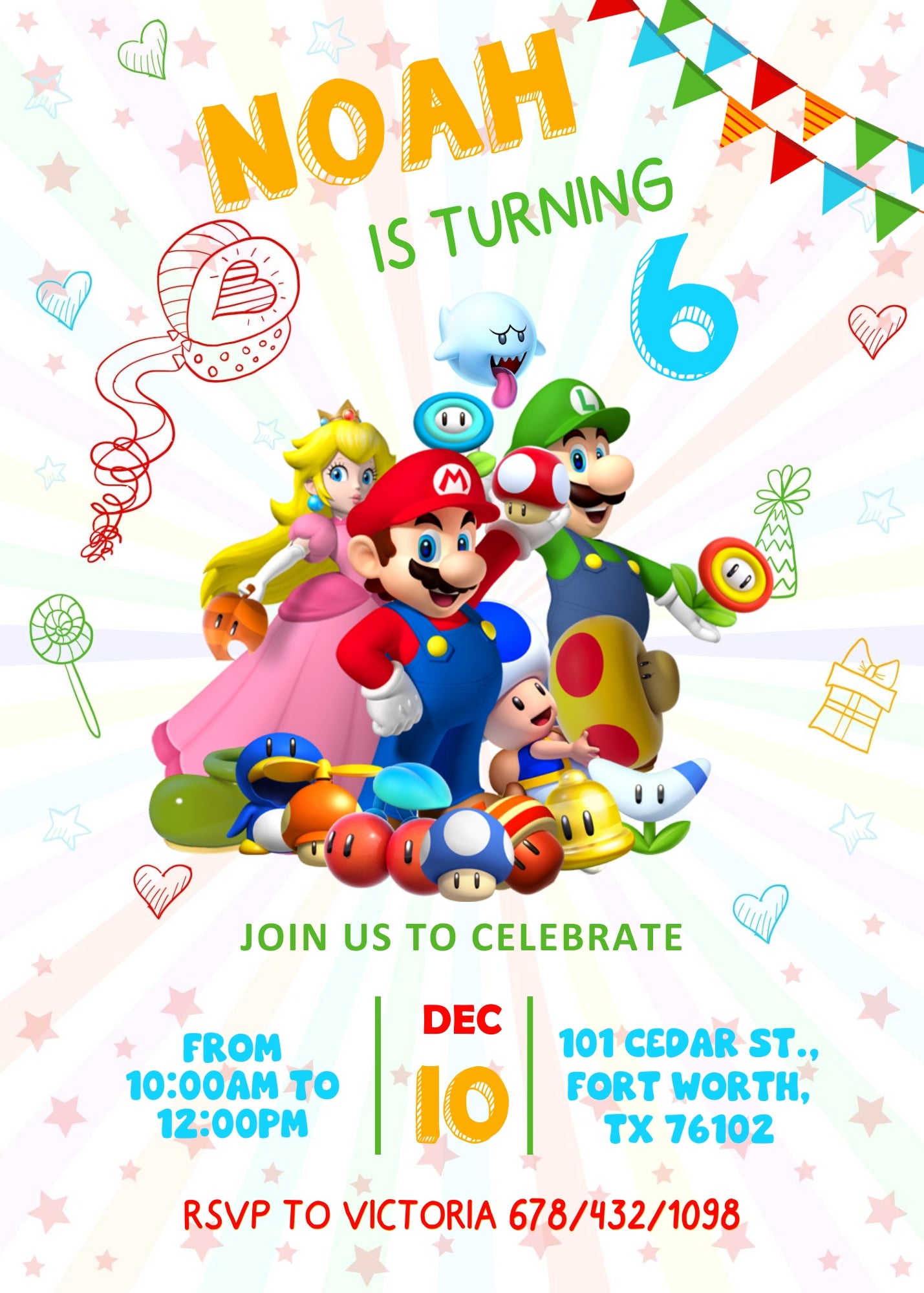 Super Mario Bros customizable invitation template | Share or Print | LV488