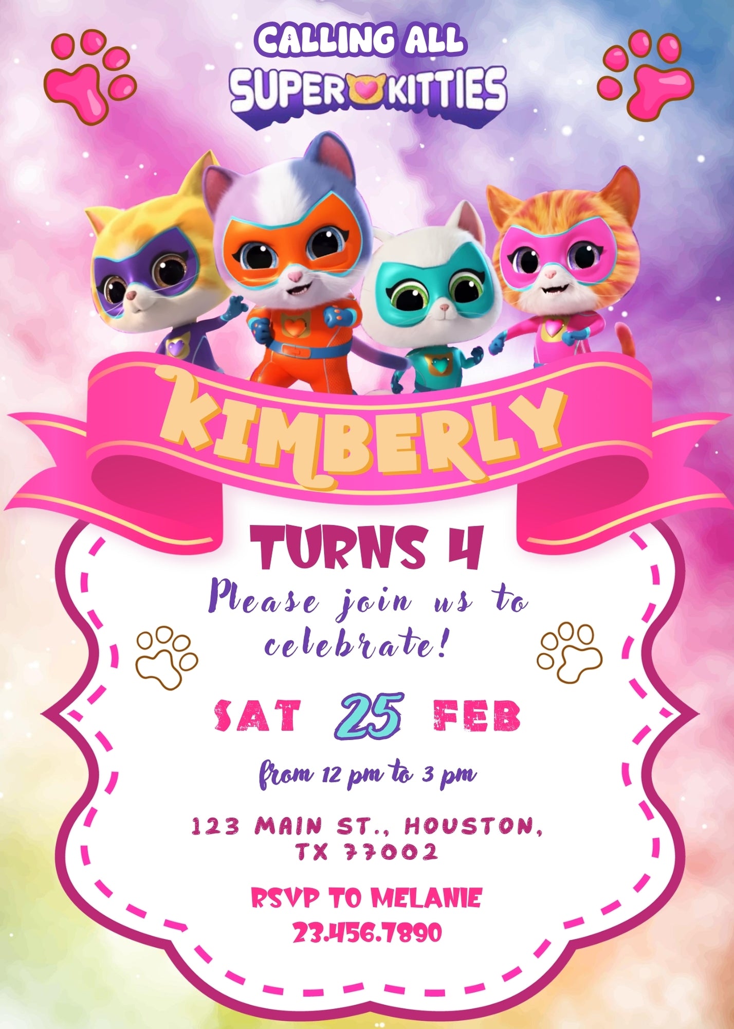 SuperKitties customizable invitation template | Share or Print | HI211
