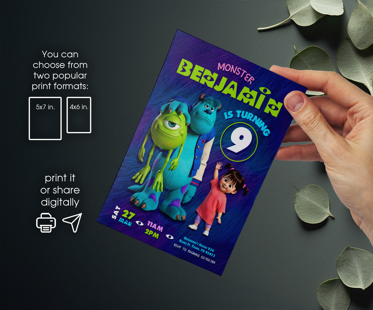 Monsters, Inc. customizable invitation template | Share or Print | UE516