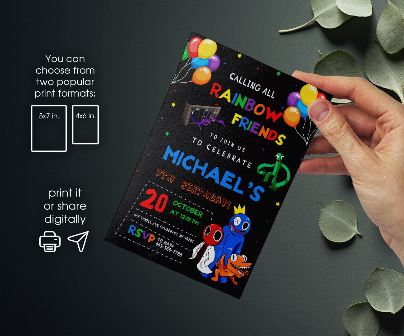 Rainbow Friends customizable invitation template | Share or Print | XB737