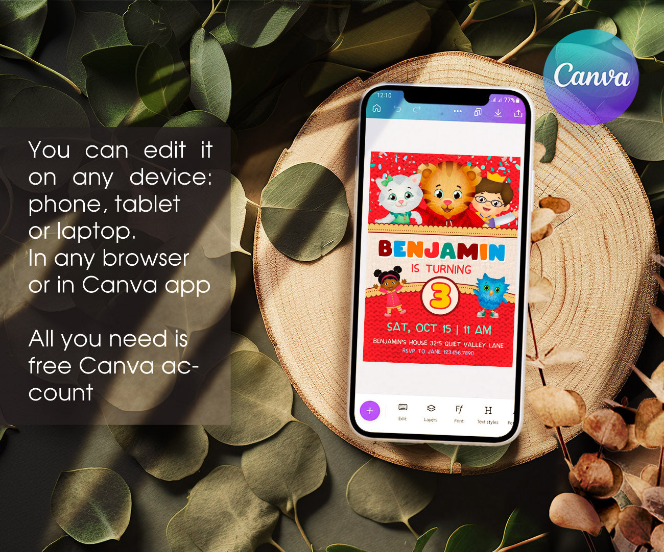 Daniel Tiger's Neighborhood customizable invitation template | Share or Print | QO049