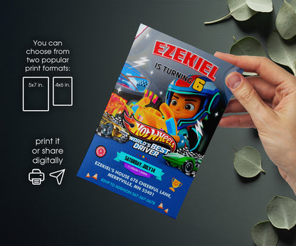 Hot Wheels Let's Race customizable invitation template | Share or Print | boy | RA781