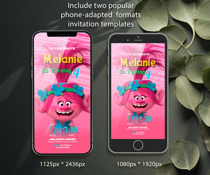Trolls Poppy customizable invitation template | Share or Print | WW694