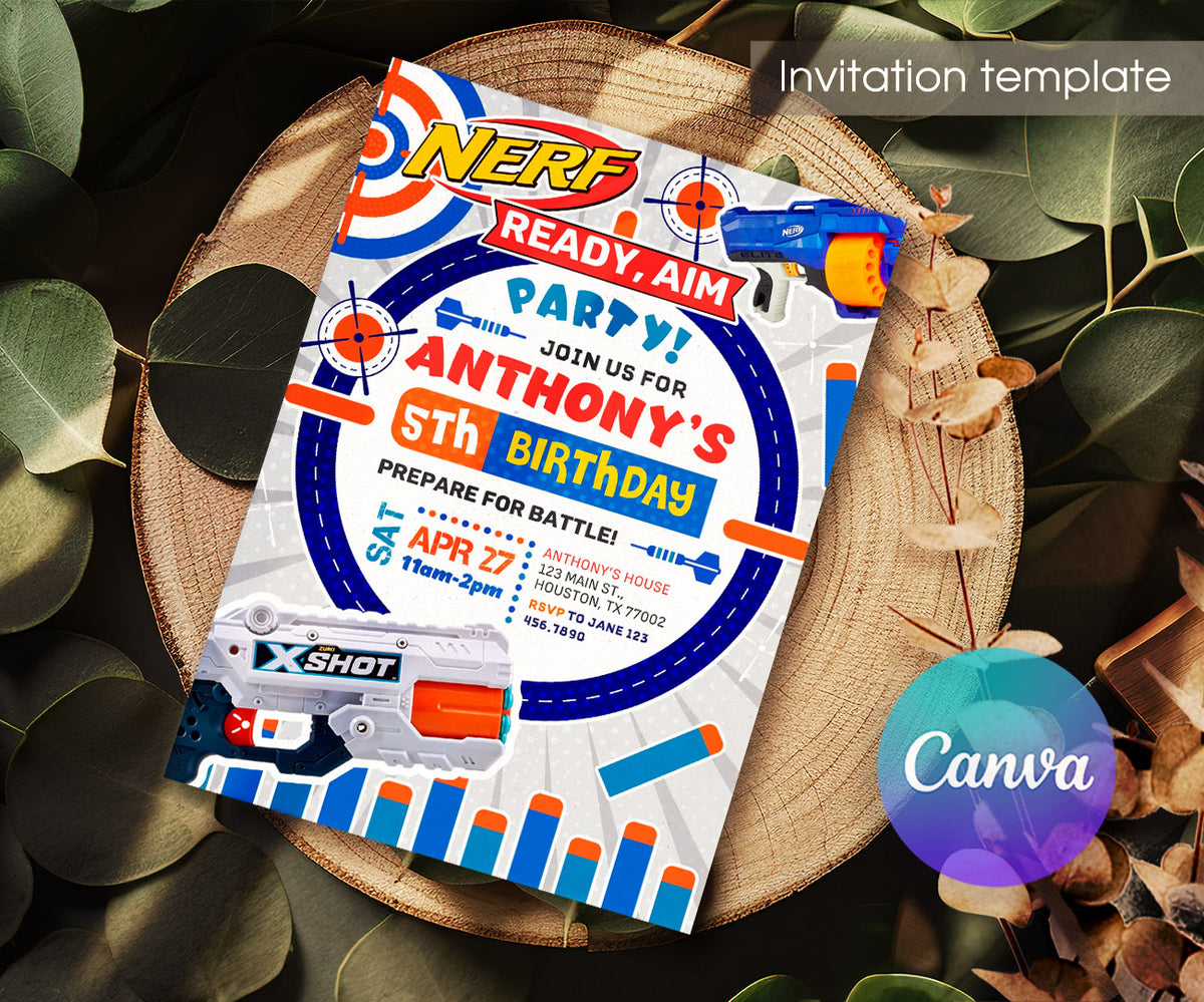 NERF Dart Wars customizable invitation template | Share or Print | boy | CU036