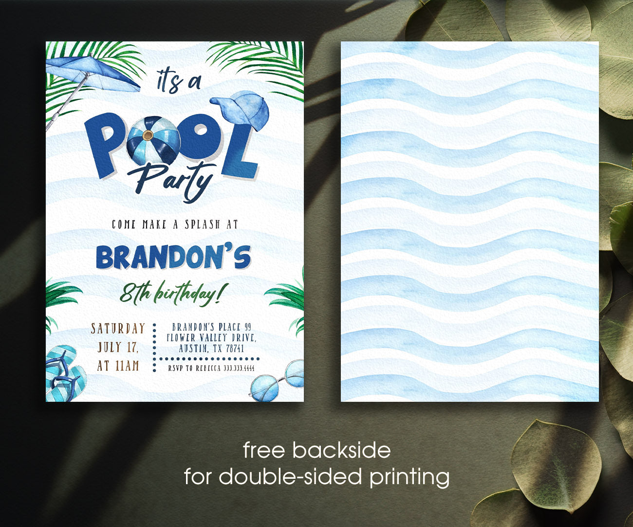 Pool Party customizable invitation template | Share or Print | boy | AH779