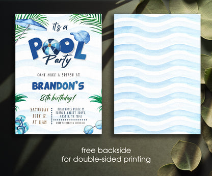 Pool Party customizable invitation template | Share or Print | boy | AH779