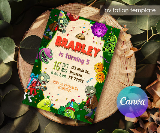 Plants vs Zombies Gamer customizable invitation template | Share or Print | CM882