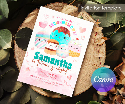 Squishmallows customizable invitation template | Share or Print | AZ758