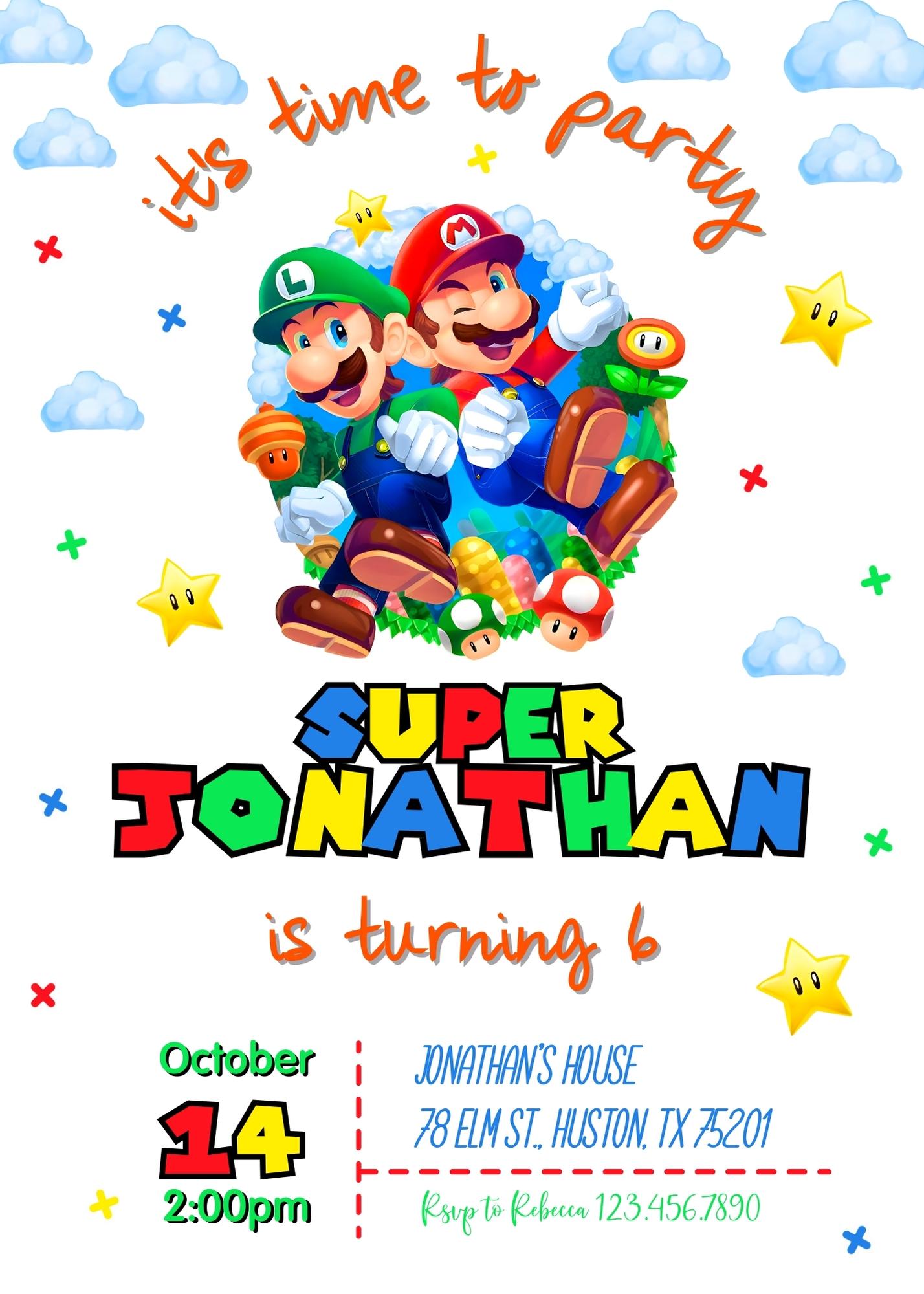 Super Mario Bros customizable invitation template | Share or Print | FO712
