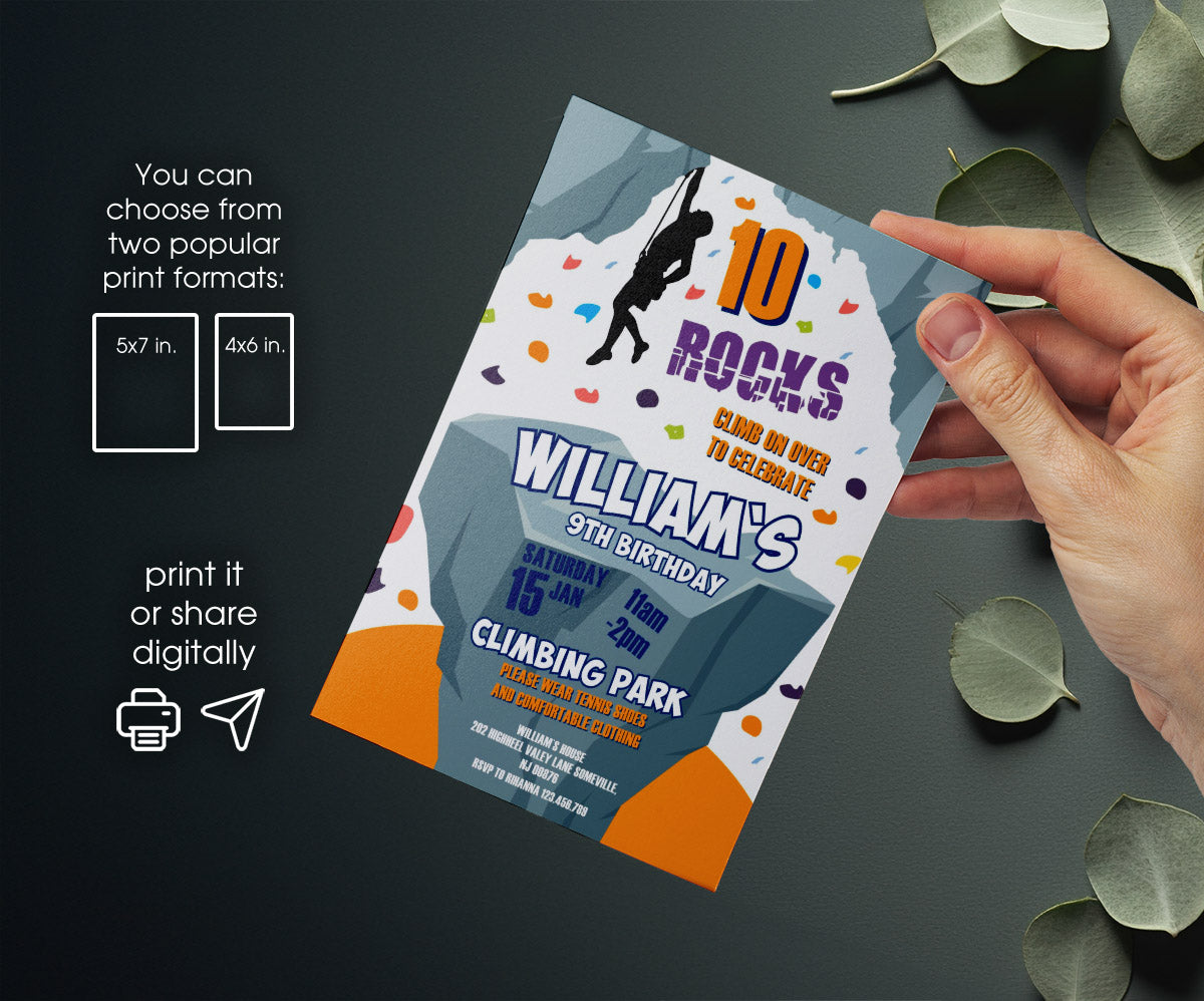 Rock Climbing customizable invitation template | Share or Print | LM693