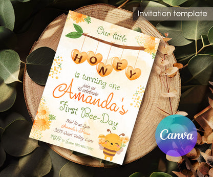 1st Bee Day Party customizable invitation template | Share or Print | IX678