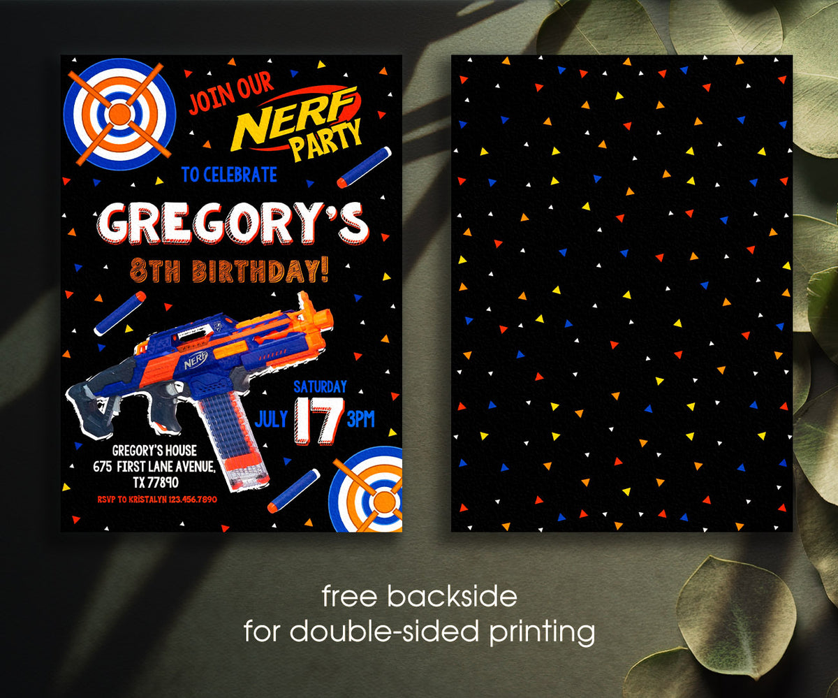NERF Dart Wars customizable invitation template | Share or Print | boy | GH080