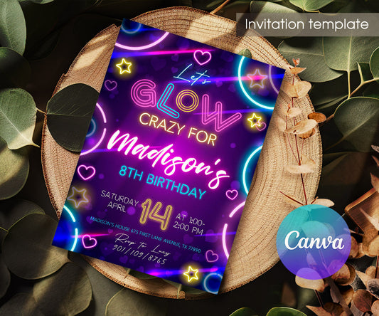 Lets Glow Crazy customizable invitation template | Share or Print | EQ098