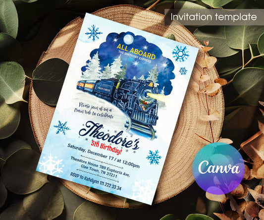 The Polar Express Christmass Train customizable invitation template | Share or Print | VH497