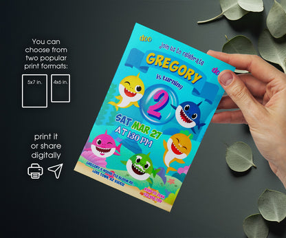Baby Shark customizable invitation template | Share or Print | BX757