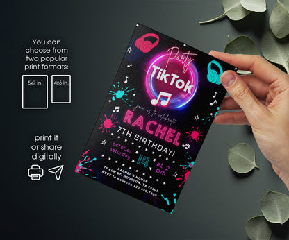 Tik Tok Party customizable invitation template | Share or Print | PQ764