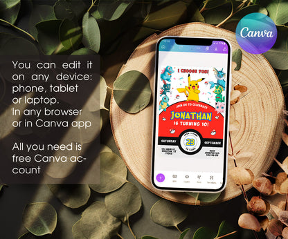 Pokemon Pikachu customizable invitation template | Share or Print | AA334