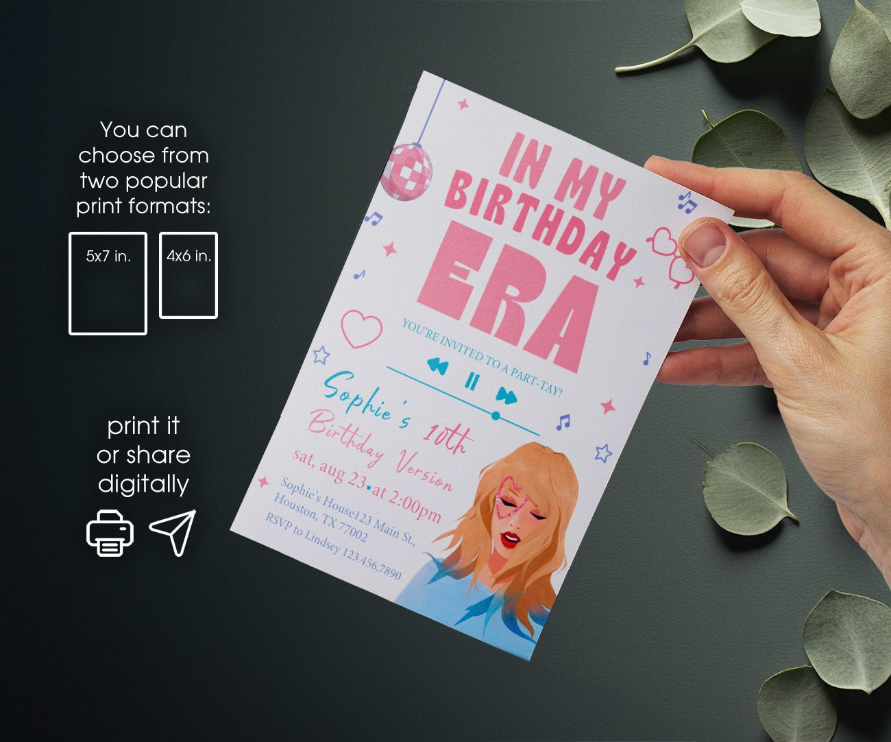 Taylor Swift Eras Tour customizable invitation template | Share or Print | girl | JV692