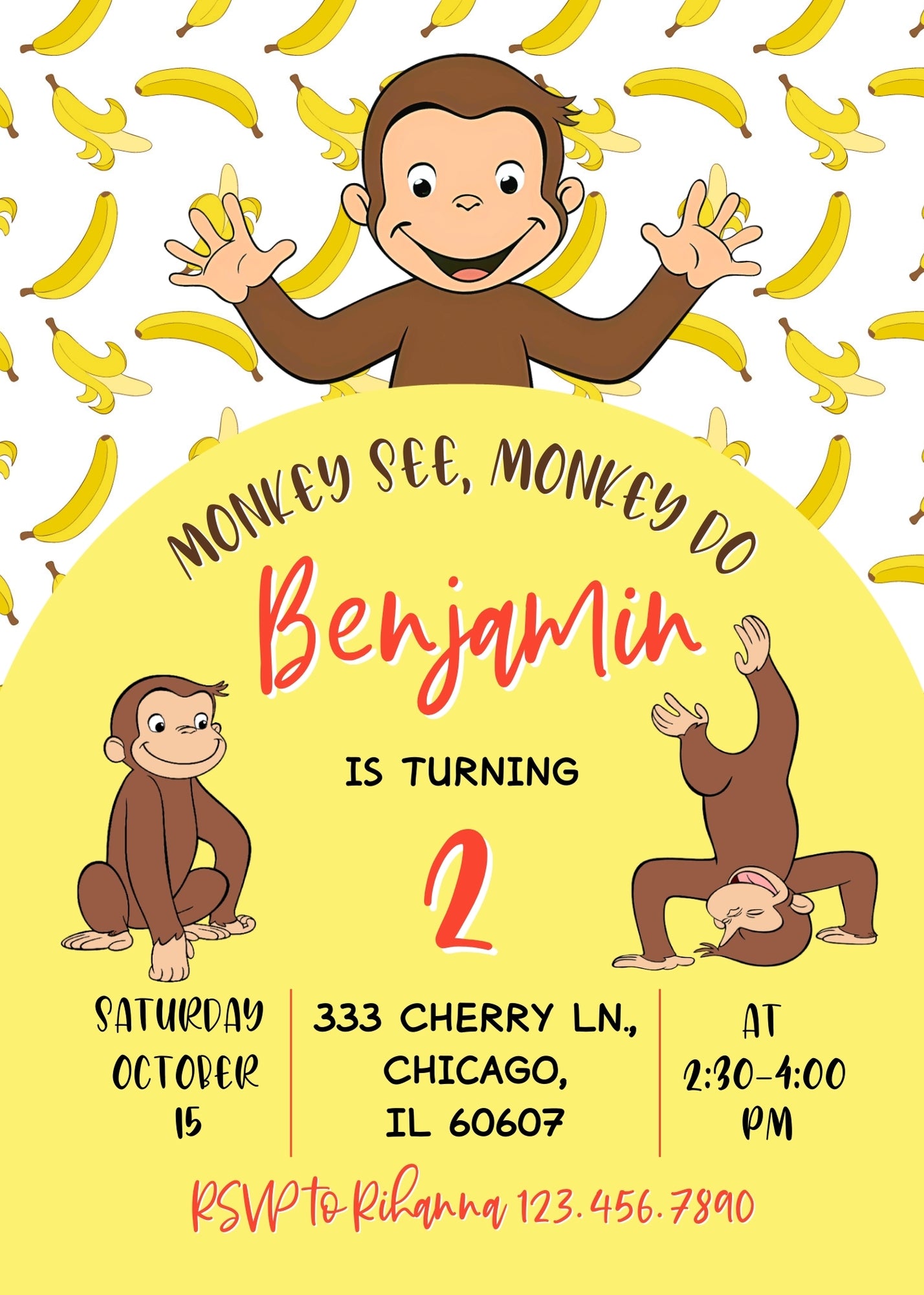 Curious George Monkey customizable invitation template | Share or Print | ER979