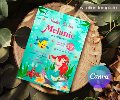 Ariel The Little Mermaid customizable invitation template | Share or Print | girl | UA743
