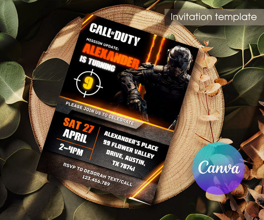 Call of Duty Gamer customizable invitation template | Share or Print | boy | QM095