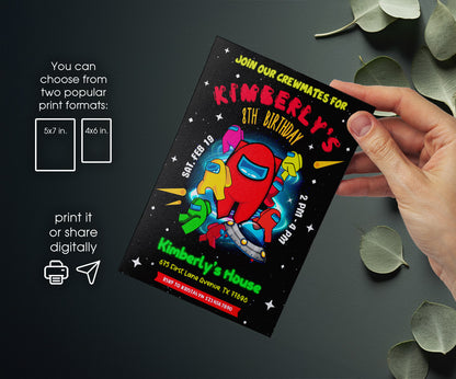 Among Us Gamer customizable invitation template | Share or Print | NR184