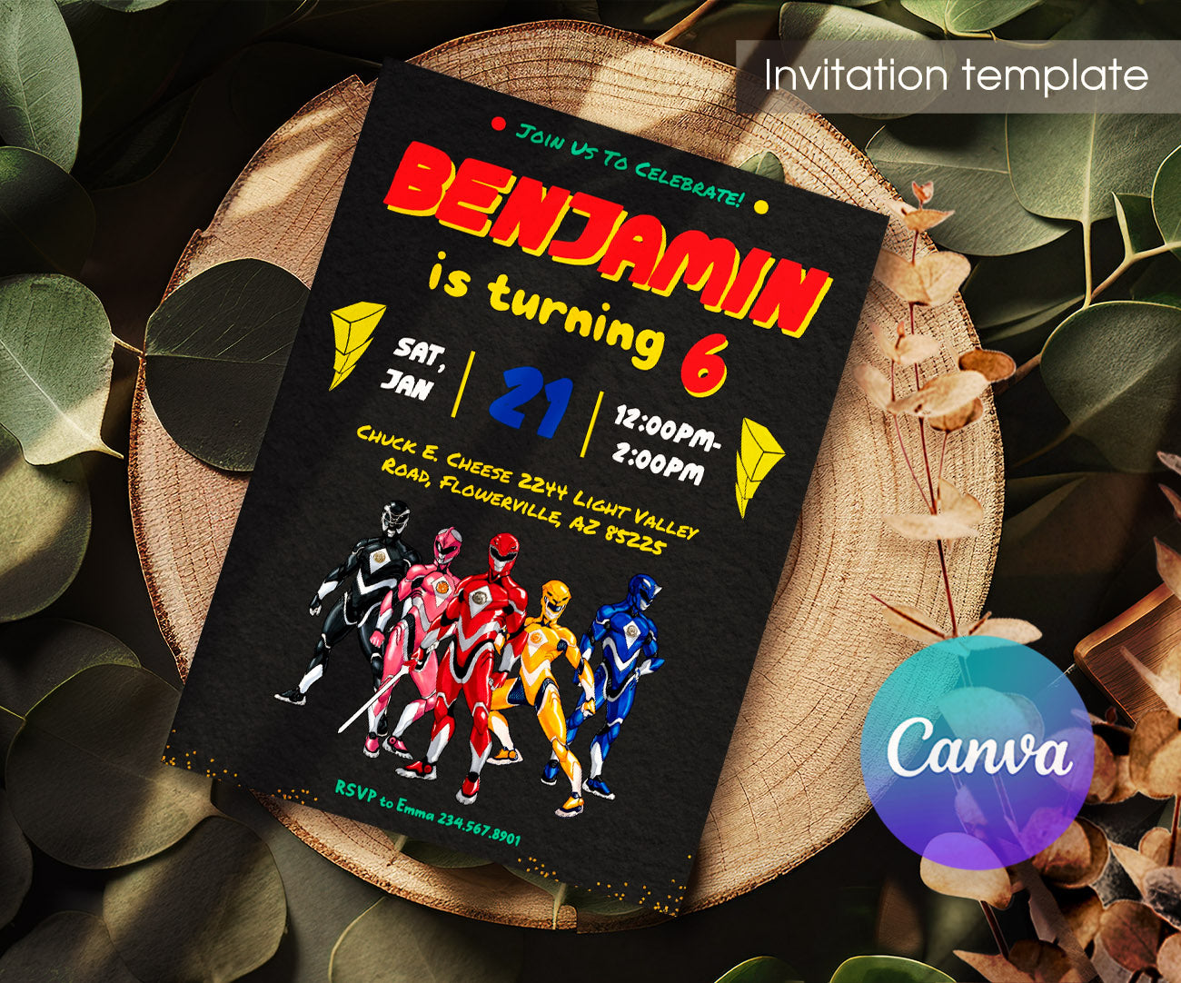 Mighty Morphin Power Rangers customizable invitation template | Share or Print | boy | AE370