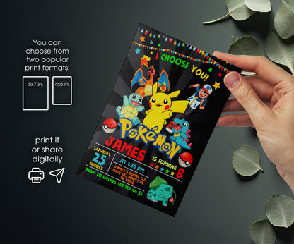 Pokemon Pikachu customizable invitation template | Share or Print | GF092