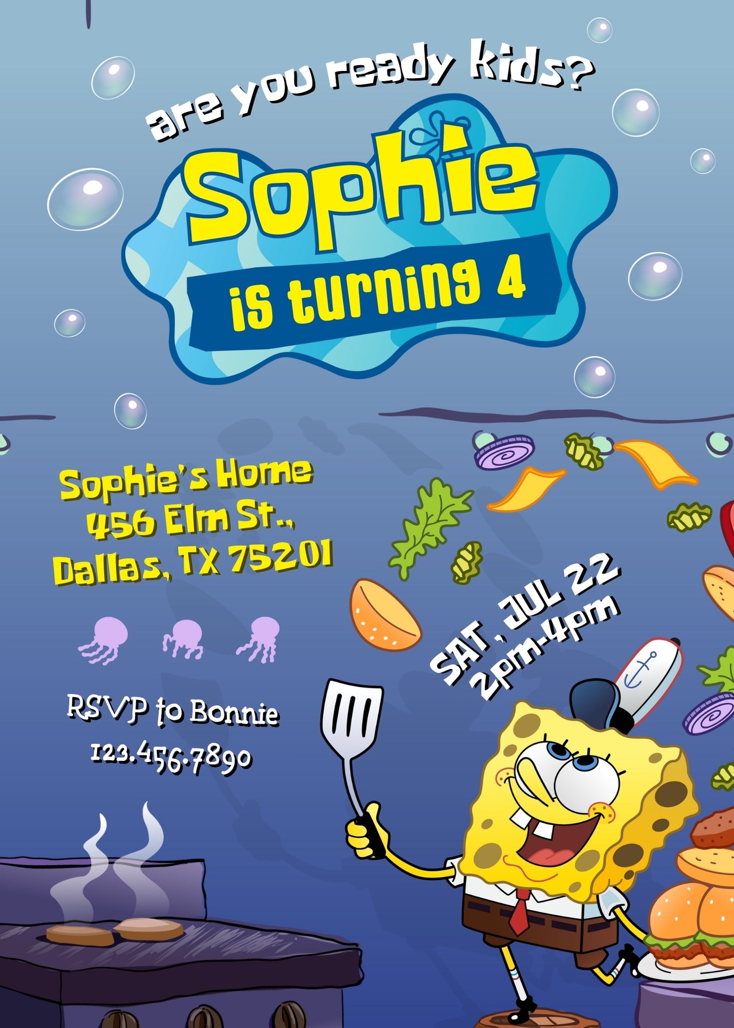 SpongeBob SquarePant customizable invitation template | Share or Print | TT452
