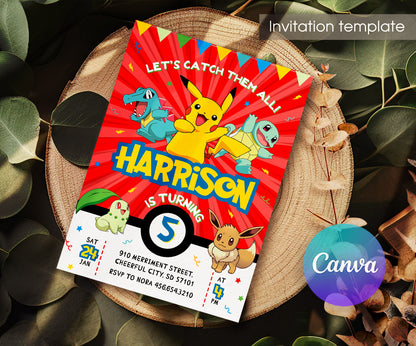 Pokemon Pikachu customizable invitation template | Share or Print | WQ572