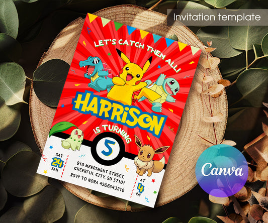 Pokemon Pikachu customizable invitation template | Share or Print | WQ572
