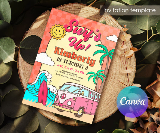 Groovy Surfvan Surfing customizable invitation template | Share or Print | DD887
