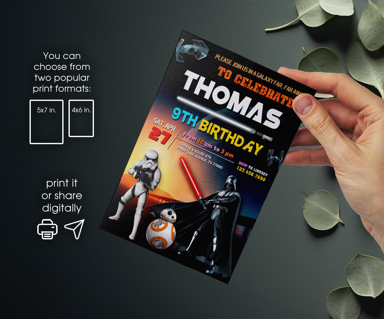 Star Wars Darth Vader customizable invitation template | Share or Print | boy | EZ806