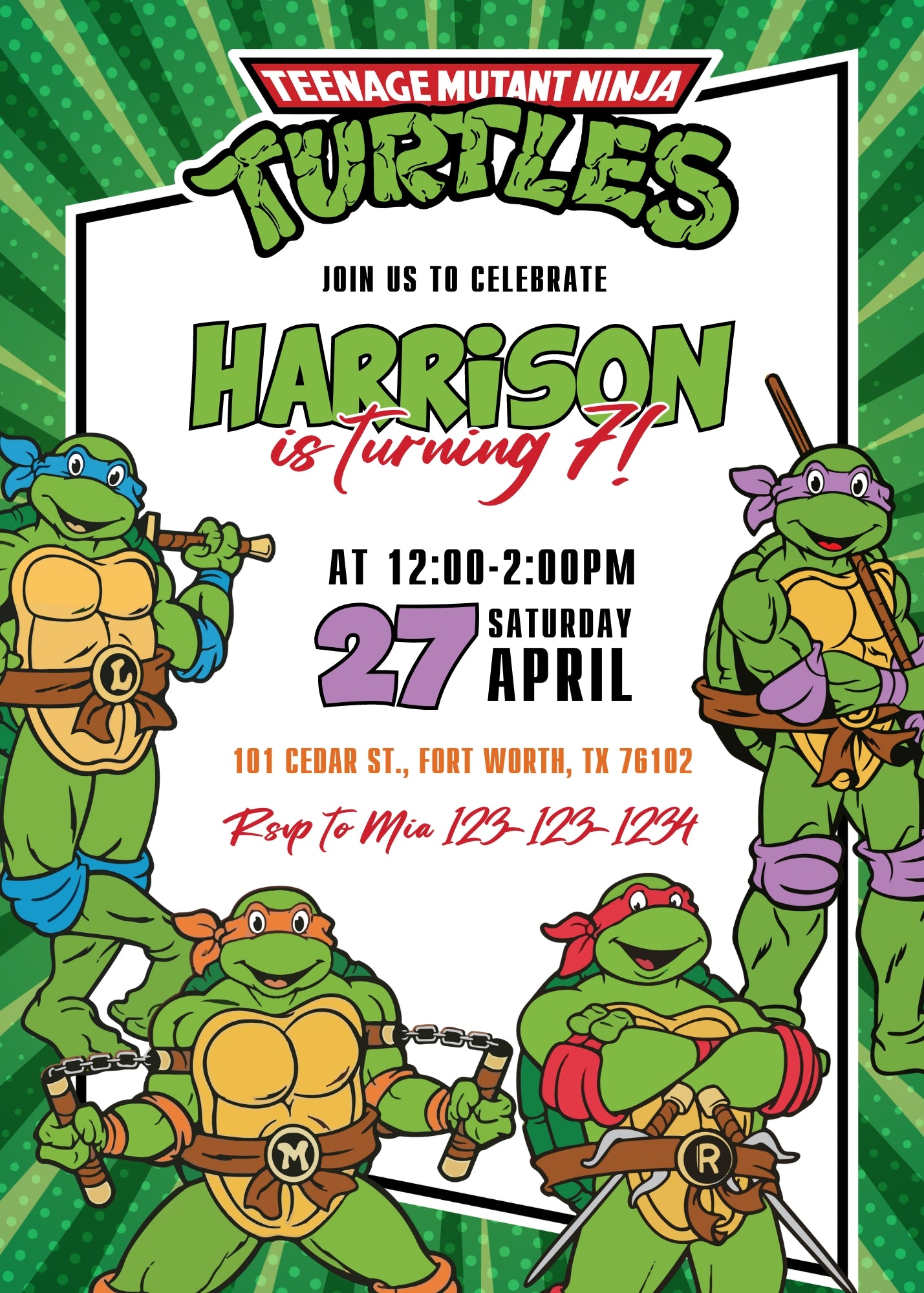 Teenage Mutant Ninja Turtles customizable invitation template | Share or Print | boy | TQ113