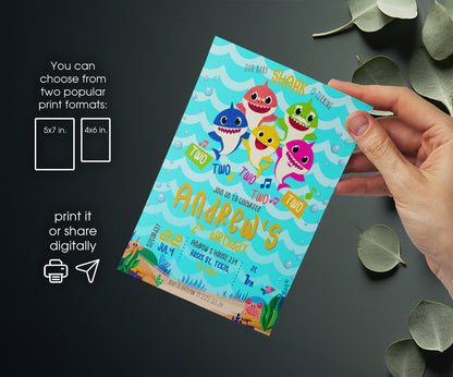 Baby Shark customizable invitation template | Share or Print | XQ515