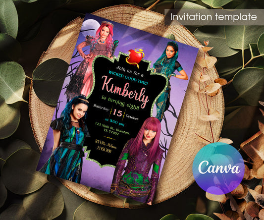 Descendants Disney customizable invitation template | Share or Print | KX124