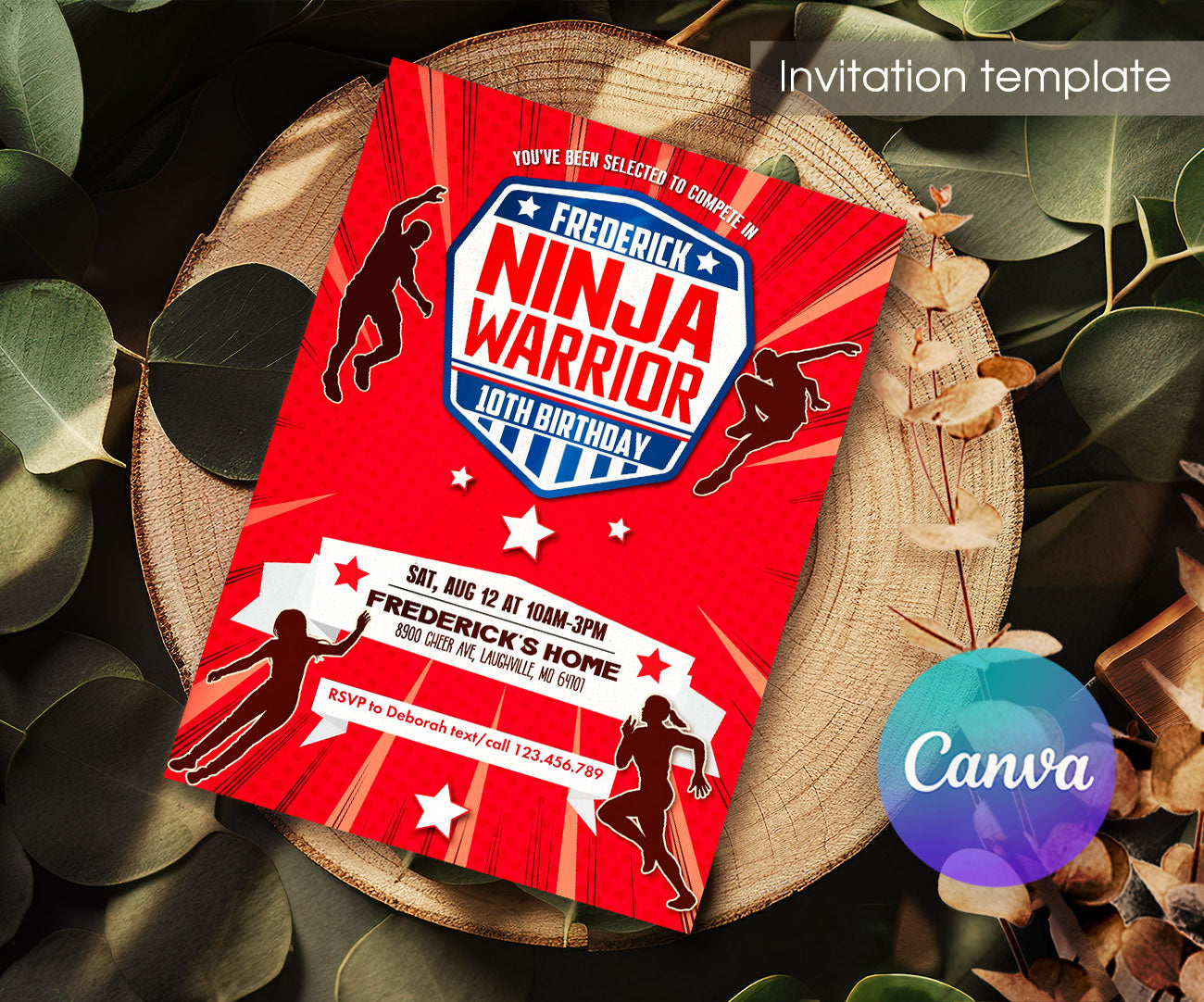 American Ninja Warrior customizable invitation template | Share or Print | XU197