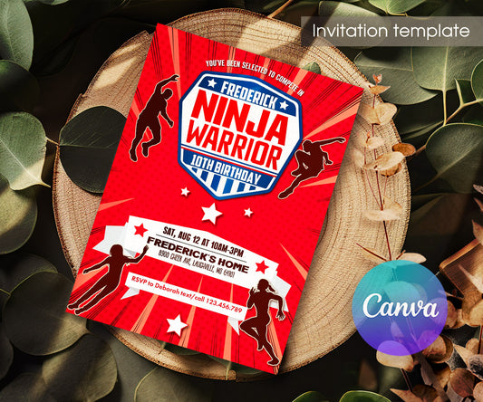 American Ninja Warrior customizable invitation template | Share or Print | XU197