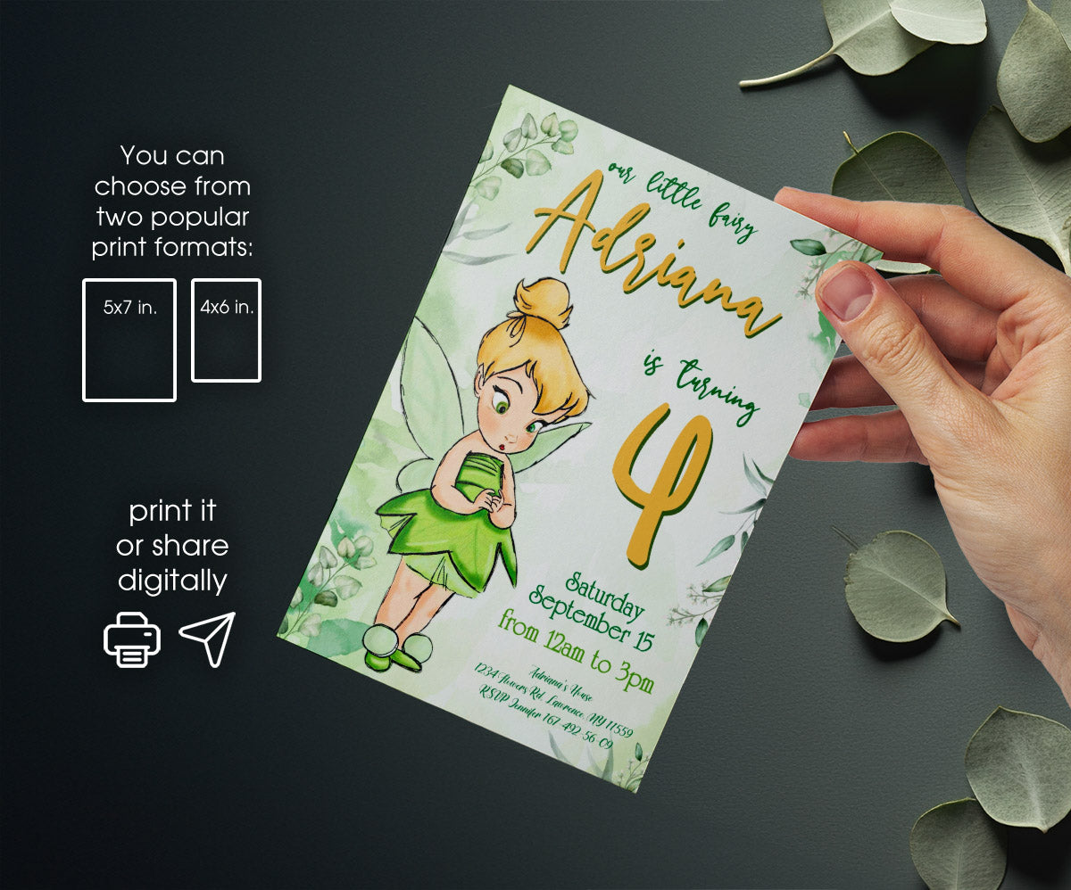 Tinker Bell Fairy Princess customizable invitation template | Share or Print | girl | BV373