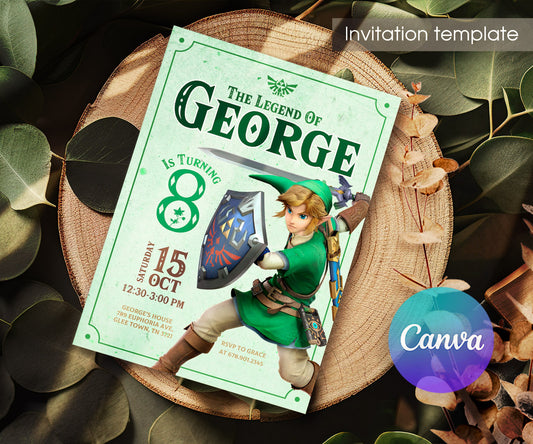 Legend of Zelda Gamer customizable invitation template | Share or Print | NR335