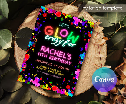 Lets Glow Crazy customizable invitation template | Share or Print | TI365