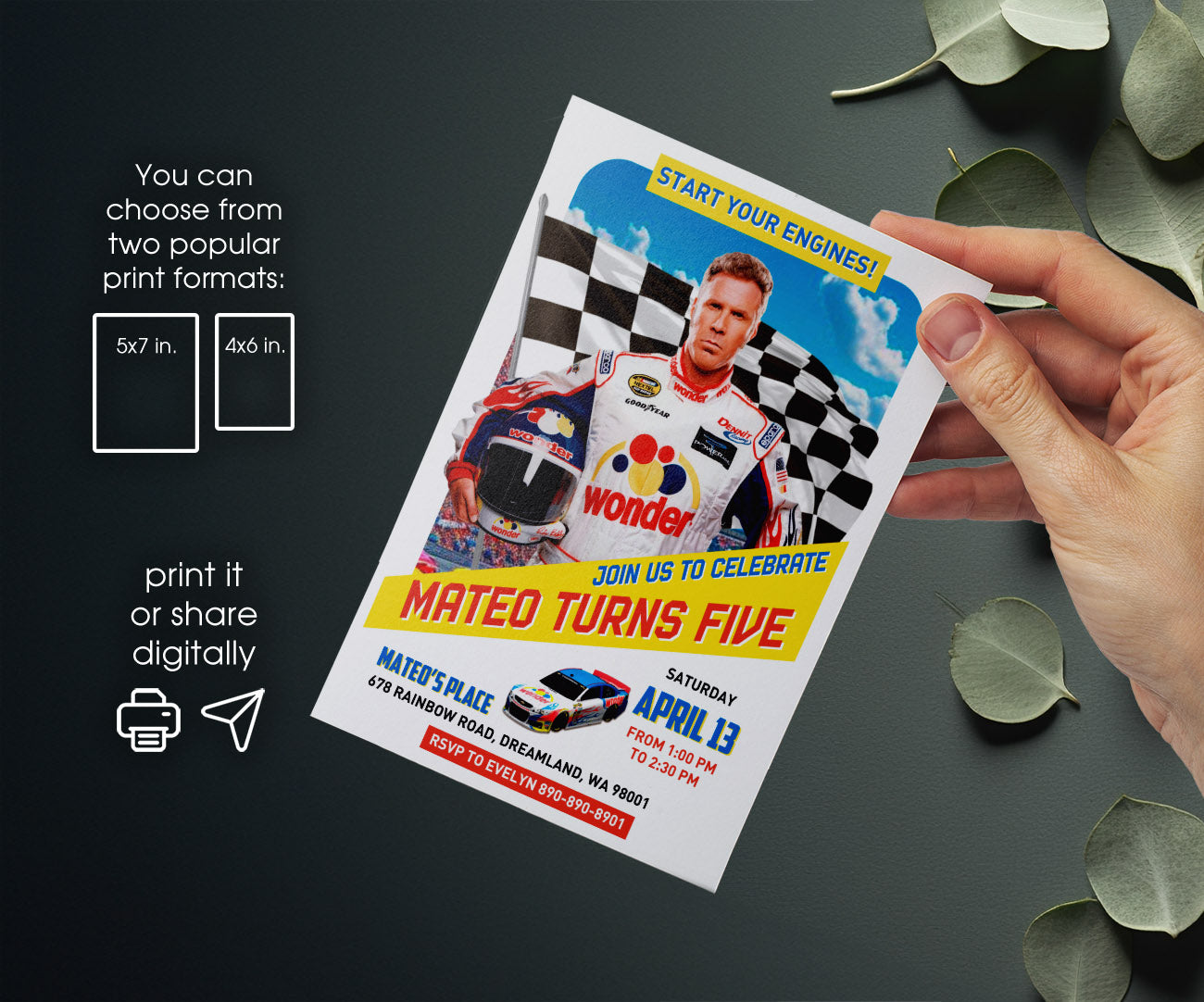 Nascar Ricky Bobby customizable invitation template | Share or Print | boy | MA217