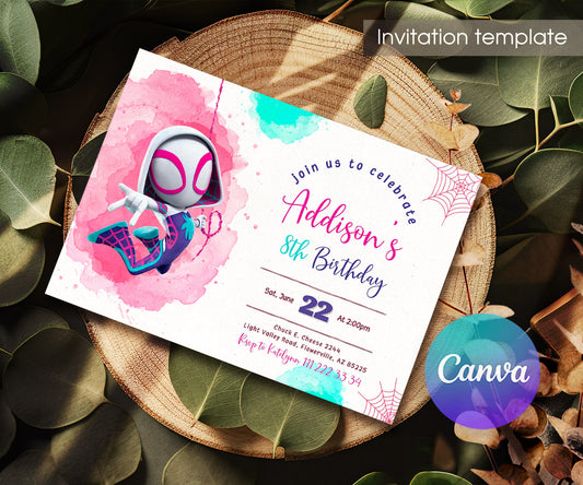 Spider Gwen Ghost Spidey customizable invitation template | Share or Print | girl | RP265