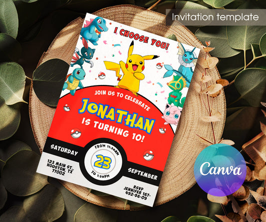 Pokemon Pikachu customizable invitation template | Share or Print | AA334