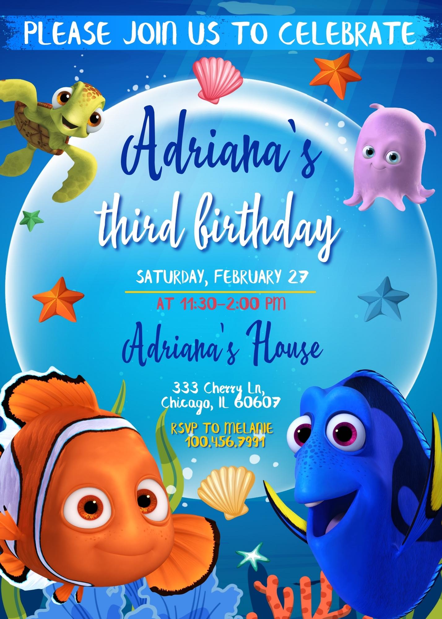 Finding Nemo customizable invitation template | Share or Print | ZA807