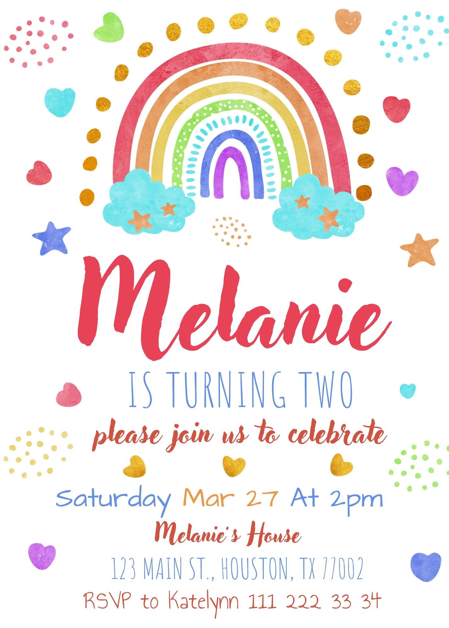 Rainbow Unicorn Party customizable invitation template | Share or Print | IR018
